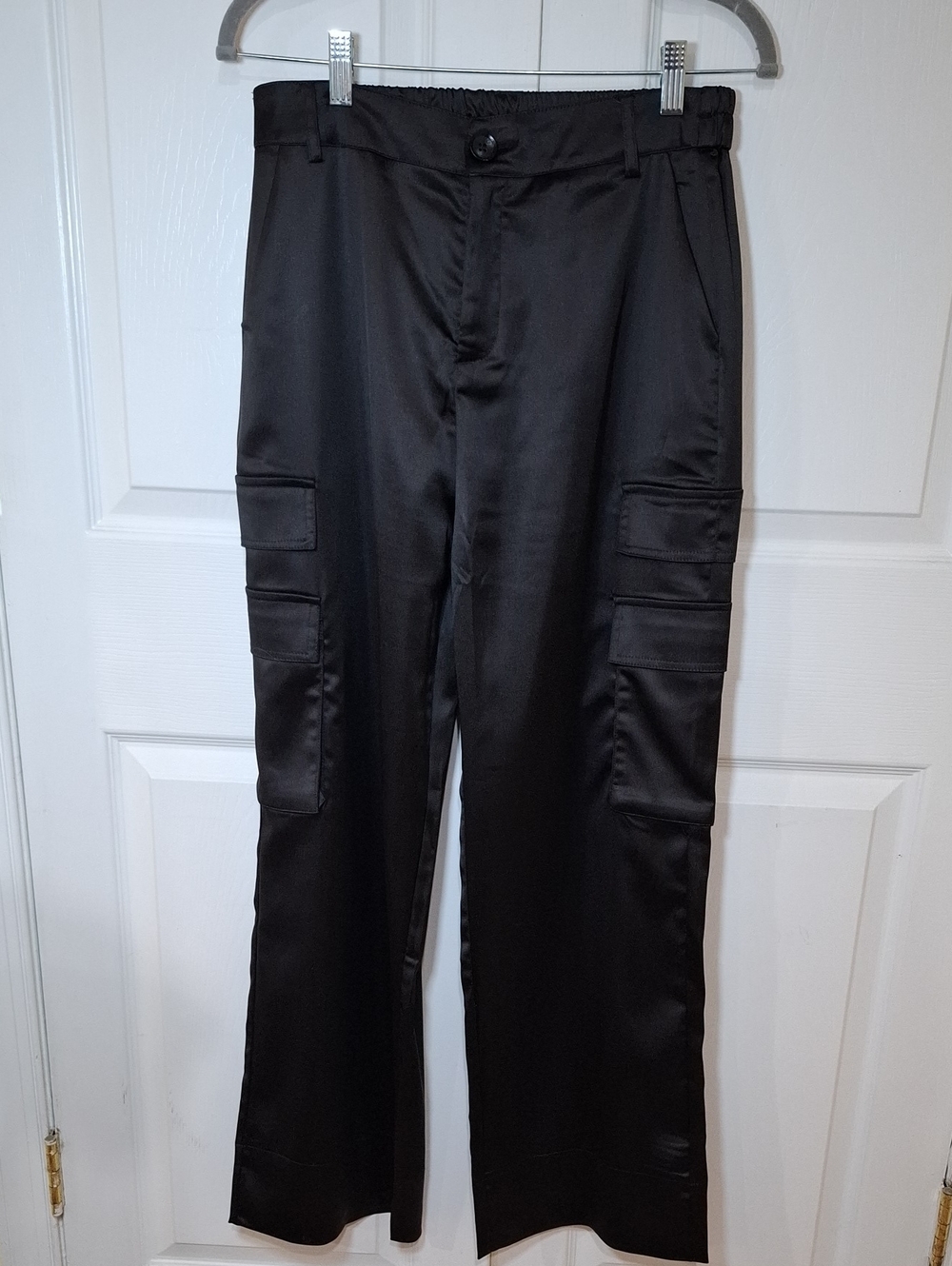 Black Women' Satin Cargo Dress Pants